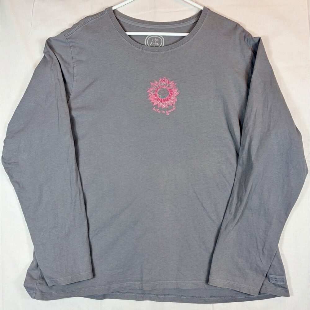 Life Is Good Ladies T-Shirt LS Relaxed Fit 100% Cotton Floral & Grey Women’s XXL